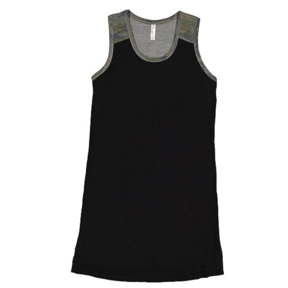 LAT Ladies Racerback Tank Dress Black Vintage Camo Semi‑Fitted Size Mediumedium